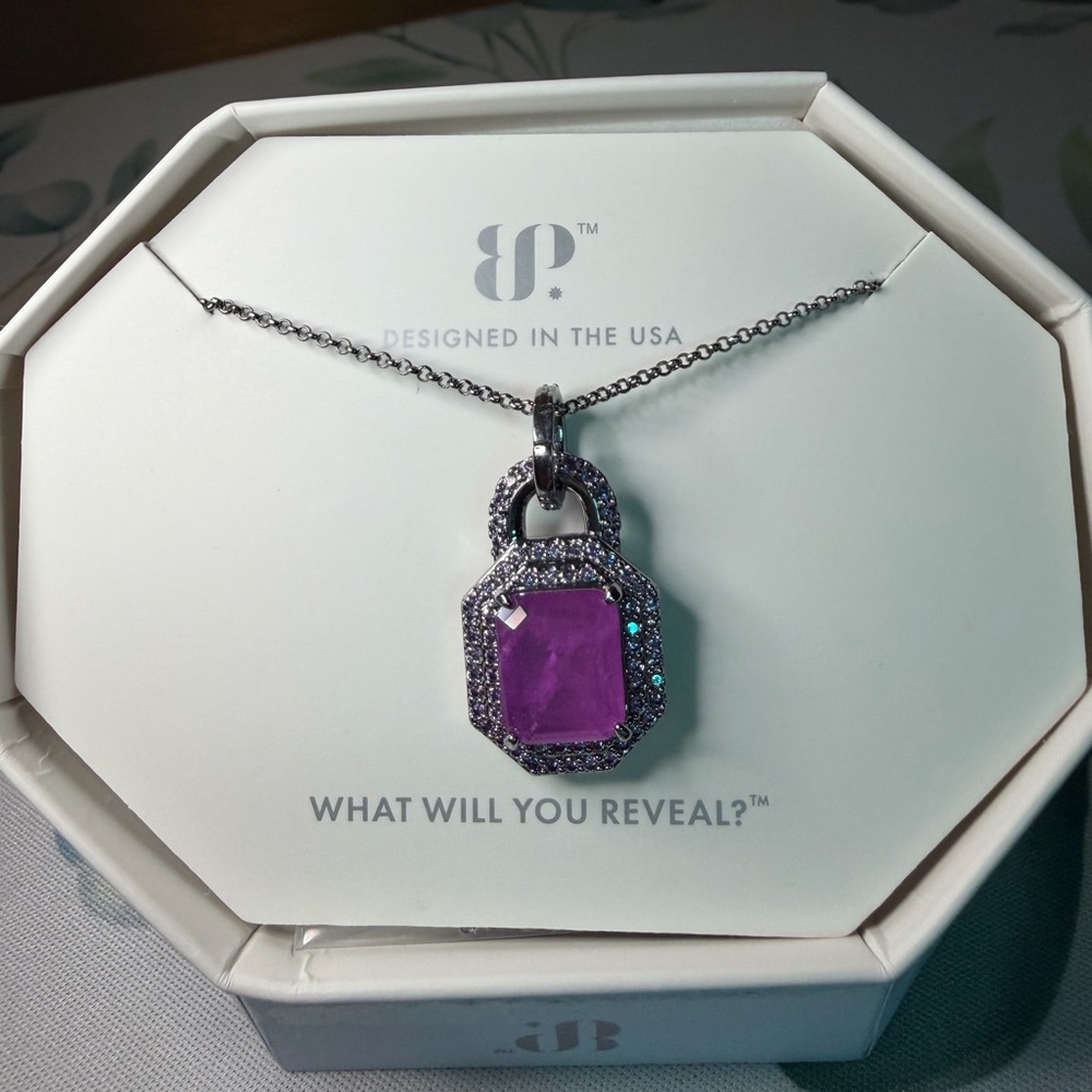 Hematite Necklace with Faceted Purple Crystal Pendant